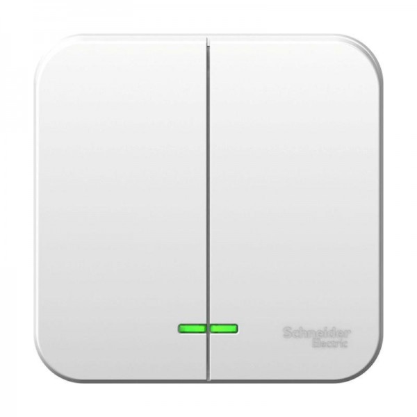  Выключатель 2-кл. ОП Blanca 10А IP20 (сх. 5) 250В с подсветкой с монтаж. пластиной бел. SchE BLNVA105121 