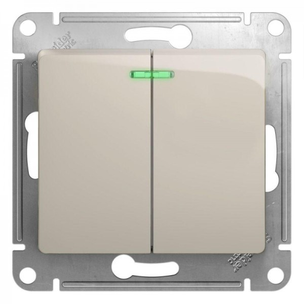  Механизм выключателя 2-кл. СП Glossa 10А IP20 (сх. 5а) 10AX с подсветкой молочн. SchE GSL000953 