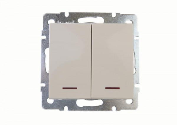  Механизм выключателя 2-кл. СП Рейн IP20 с подсветкой крем. LEZARD 703-0388-112 