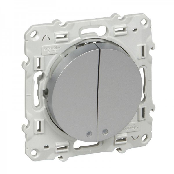  Выключатель 2-кл. СП Odace 10А IP21 (сх. 1) с LED-подсветкой алюм. SchE S53R221 