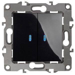  Механизм выключателя 2-кл. СП Эра12 10А IP20 12-1105-06 250В 10AX с подсветкой черн. Эра Б0014662 
