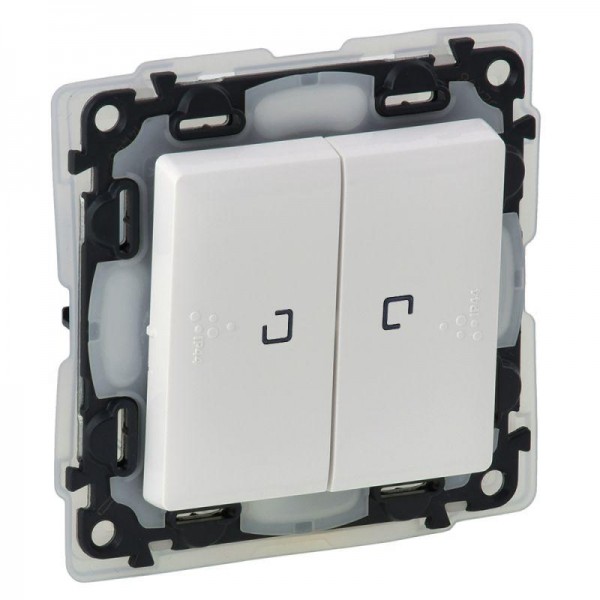  Механизм переключателя 2-кл. СП Valena Life 10А IP44 250В 10AX с подсветкой с лиц. панелью бел. Leg 752159 