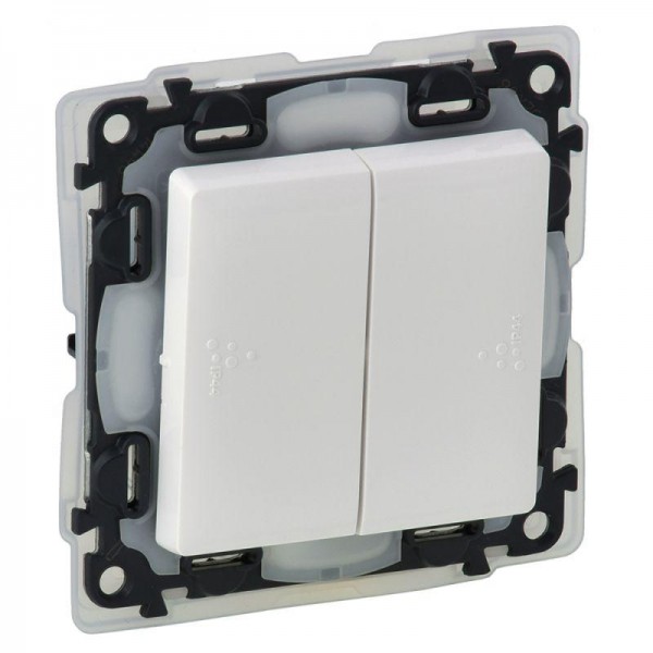  Механизм переключателя 2-кл. СП Valena Life 10А IP44 250В с лиц. панелью безвинт. зажимы бел. Leg 752158 