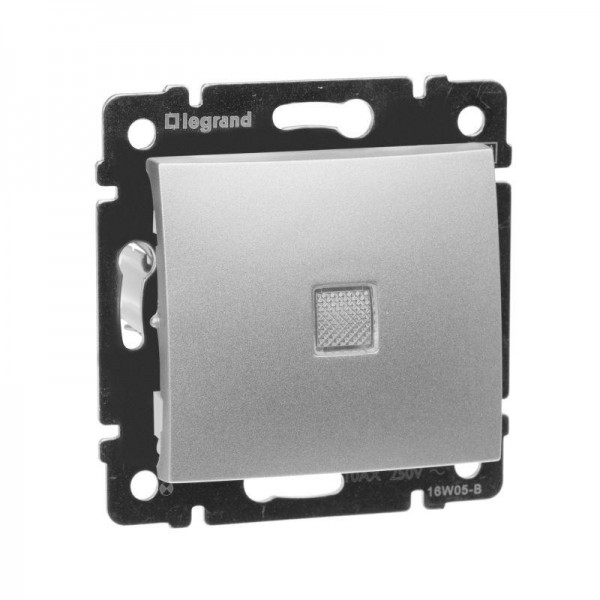  Механизм выключателя 1-кл. СП Valena 10А IP31 250В с зел. индикацией алюм. Leg 770110 