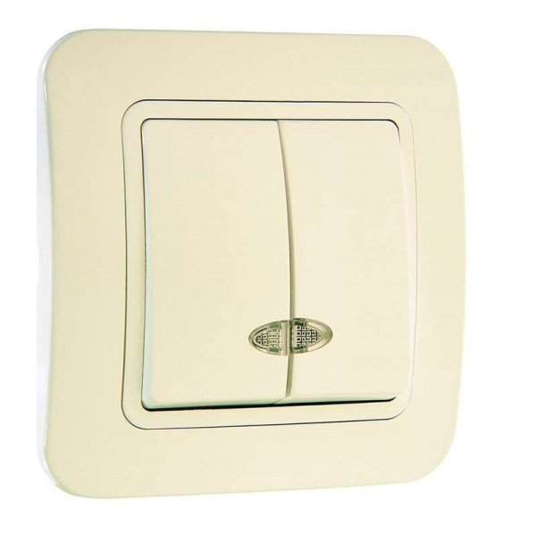  Выключатель 2-кл. СП Lillium 10А IP20 с подсветкой крем./крем. Makel 70223 