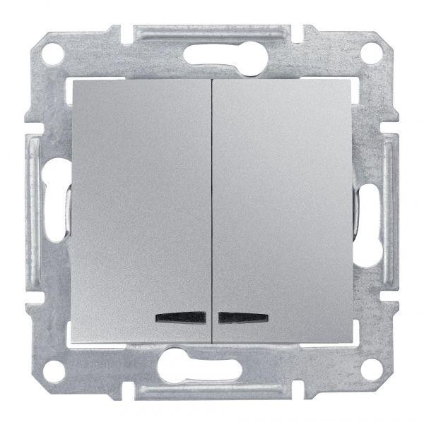  Механизм выключателя 2-кл. СП Sedna 10А IP20 (сх. 5а) 250В с син. подсветкой алюм. SchE SDN0300360 
