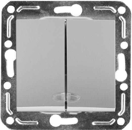 Механизм выключателя 2-кл. СП 10А IP20 V01-15-V22-М с индикацией серебр. Volsten 10029 