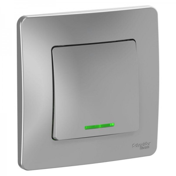  Переключатель 1-кл. СП Blanca 10А IP20 (сх. 6) 250В с подсветкой алюм. SchE BLNVS010613 