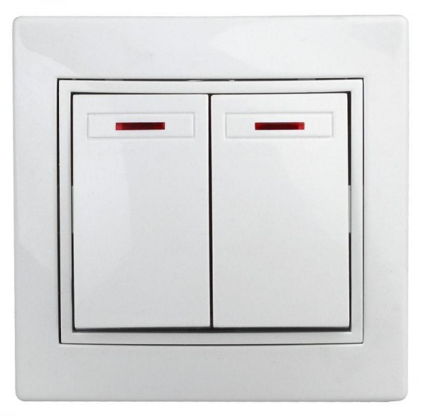  Выключатель 2-кл. СП Plano 10А IP20 1Э-105-01 250В с подсветкой бел. Intro Б0038826 