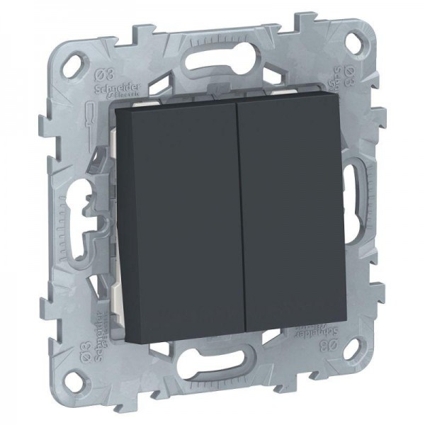  Переключатель 2-кл. 2мод. СП Unica New IP21 (2х(сх. 6)) антрацит SchE NU521354 
