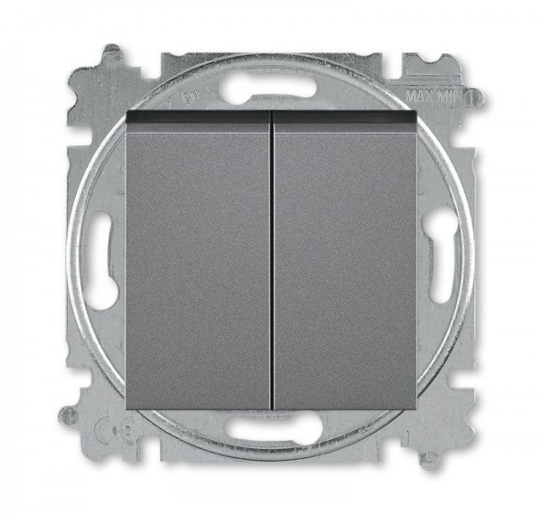  Переключатель 2-кл. СП Levit IP20 сталь/дым. черн. ABB 2CHH595245A6069 