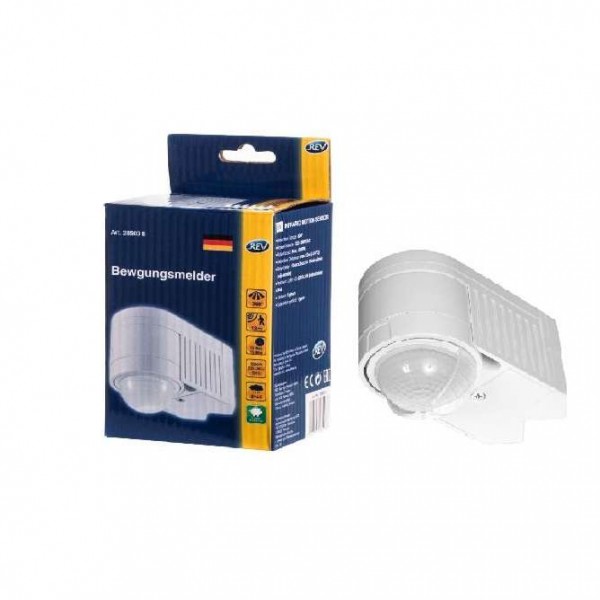  Датчик движения угловой наст. компл. 360град. 1200Вт 12м IP44 бел. REV 28503 8 