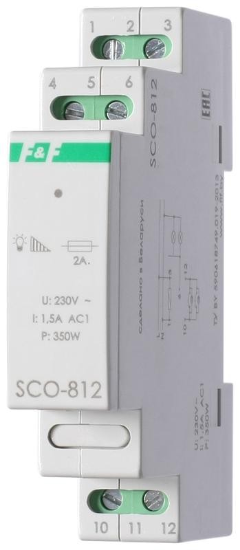  Регулятор освещенности SCO-812 (для ламп накал. мощность до 350Вт; функция памяти установленного уровня освещенности; 1 модуль; монтаж на DIN-рейке 230В 1.5А IP20) F&F EA01.006.005 