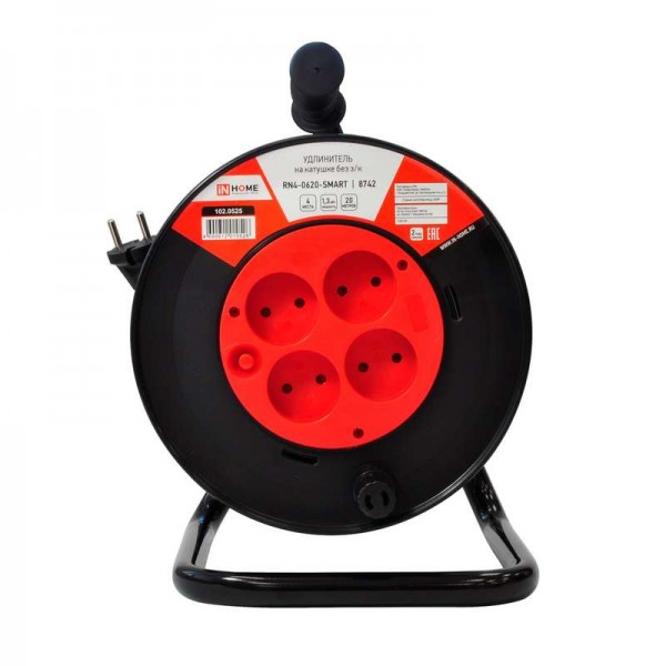  Удлинитель на катушке 4х20м без заземл. 6А RN4-0620-SMART 8742 IN HOME 4690612010526 
