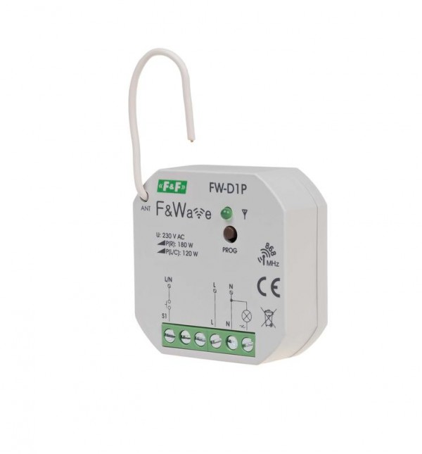  Система модульная FW-D1P (диммер одноканал.; для всех типов ламп; soft start; локал. и удален. управление; до 8 радио передатчиков; установка в монтаж. коробку d60мм) F&F EA14.002.002 