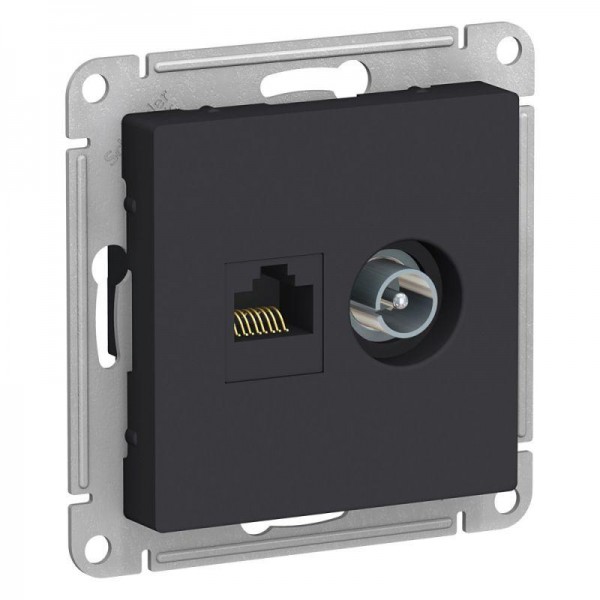  Механизм розетки компьютерной 2-м AtlasDesign RJ45 кат.5E+TV карбон SchE ATN001089 