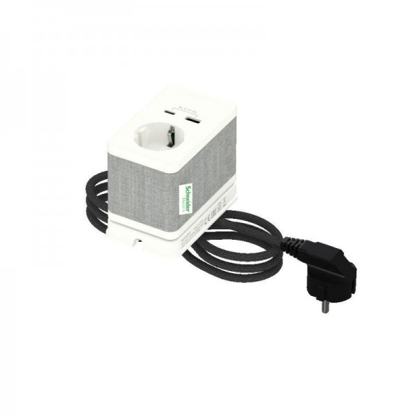  Блок US+ розеточный с зажимом с 1 розеткой (2К+З) и 2 зарядками USB (A+C) бел. SchE INS44050 