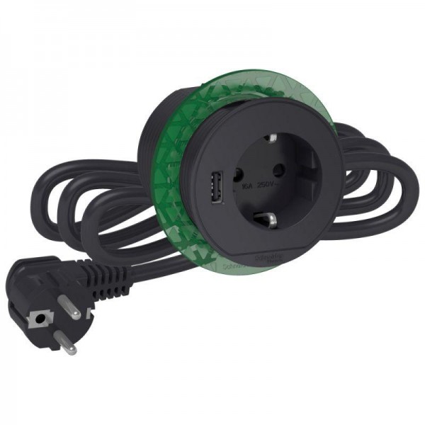  Блок розеточный (2К+З)+USB тип А антрацит SchE INS44005 