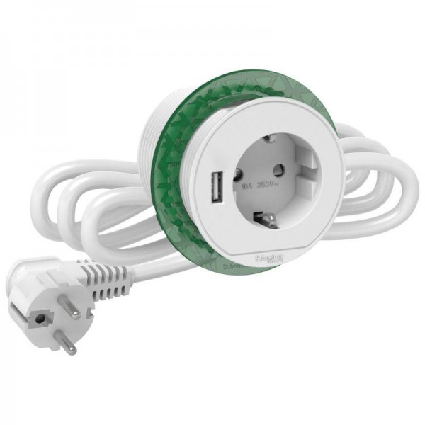  Блок розеточный (2К+З)+USB тип А бел. SchE INS44004 
