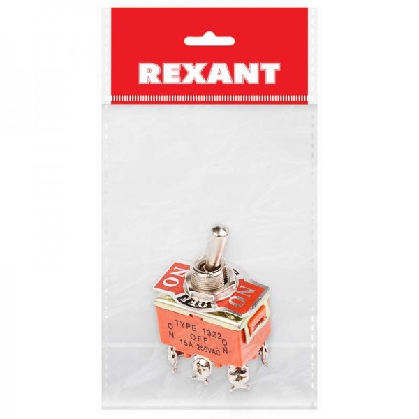  Тумблер 250В 15А (6c) ON-OFF-ON 2п (KN-203) (инд. упак.) Rexant 36-4132-1 