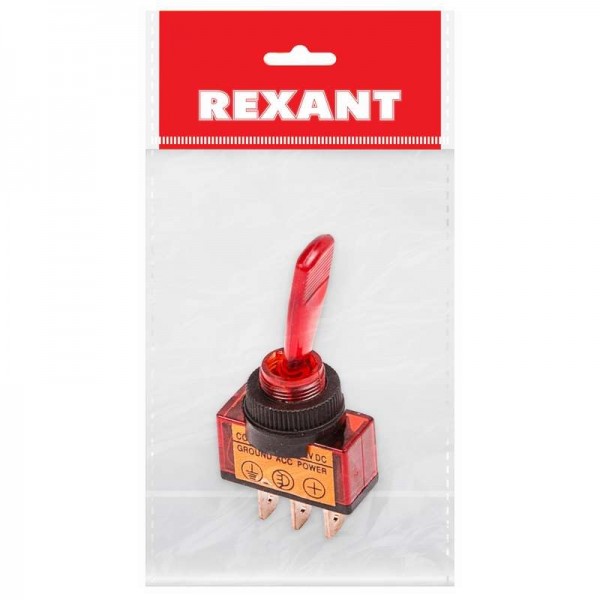  Тумблер 12В 20А (3c) ON-OFF 1п с красн. подсветкой (ASW-13D) (инд. упак.) Rexant 36-4370-1 