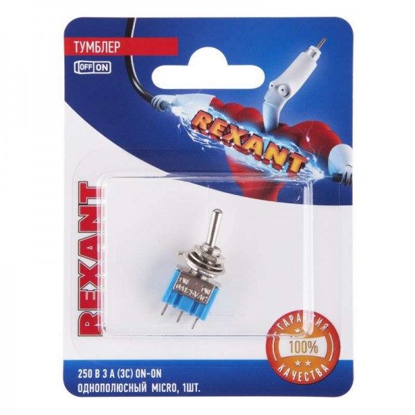  Тумблер 250В 3А (3c) ON-ON 1п Micro (MTS-102) блист. Rexant 06-0322-A 