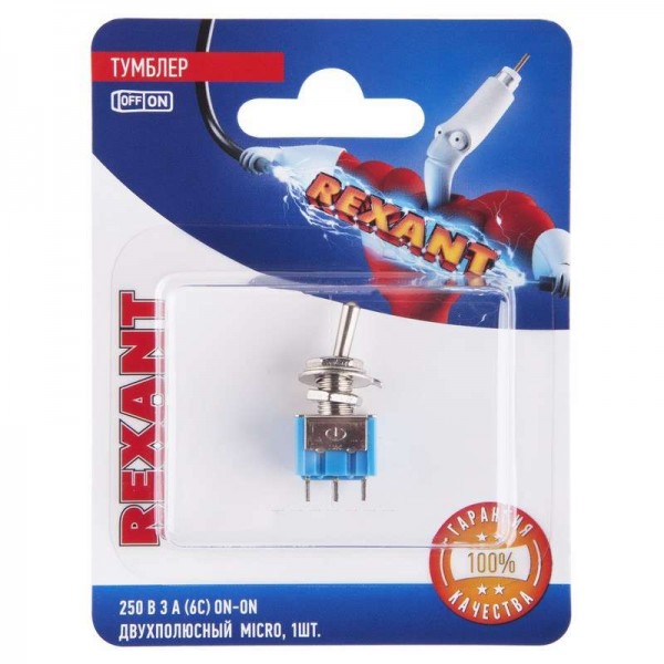  Тумблер 250В 3А (6c) ON-ON 2п Micro (MTS-202) блист. Rexant 06-0323-A 