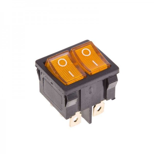  Выключатель клавишный 250В 6А (6с) ON-OFF желт. с подсветкой ДВОЙНОЙ Mini (RWB-305) Rexant 36-2162 
