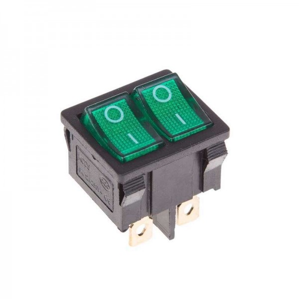  Выключатель клавишный 250В 6А (6с) ON-OFF зел. с подсветкой ДВОЙНОЙ Mini (RWB-305) Rexant 36-2163 