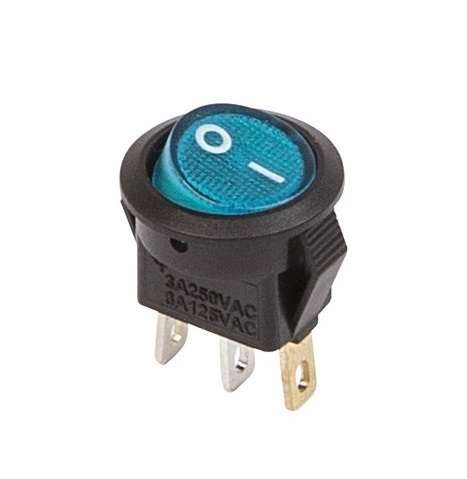  Выключатель клавишный круглый 250В 3А (3с) ON-OFF син. с подсветкой Micro (RWB-106 SC-214) Rexant 36-2531 