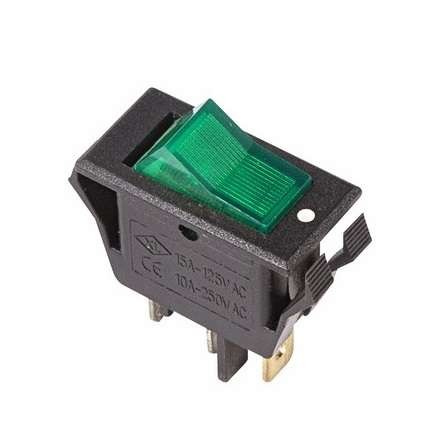  Выключатель клавишный 250В 15А (3с) ON-OFF зел. с подсветкой (RWB-413 SC-788) Rexant 36-2226 