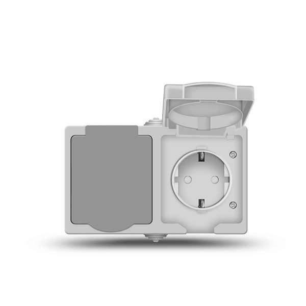  Розетка 2-м Аллегро верт. с заземл. защ. шторки с крышкой IP54 сер. UNIVersal 1275 