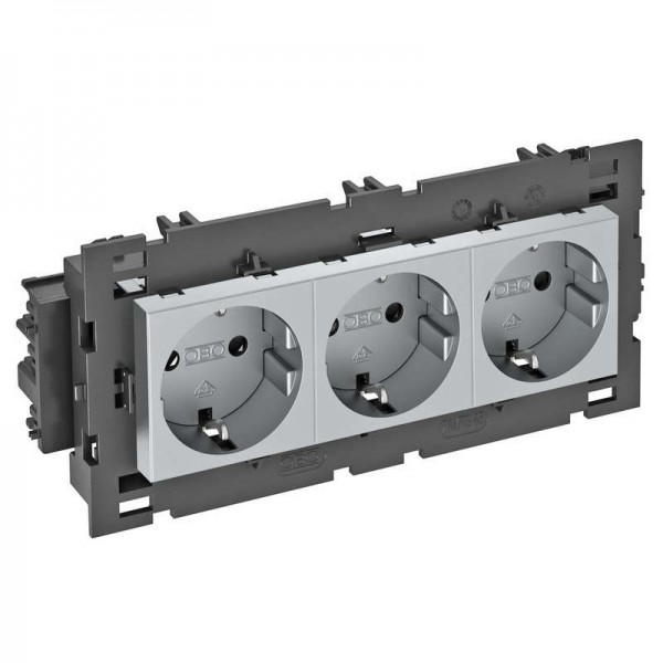 Розетка 3-м 0град. Modul45connect с заземл. 250В 16А алюм. OBO 6120462 