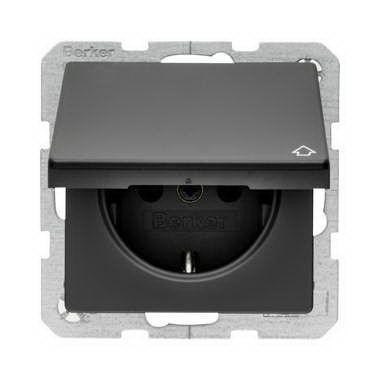  Розетка UJP Schuko 10/16А 250В 2P+E панельн. с защ. крышкой IP54 черн. ABB 2CLA328800A1501 
