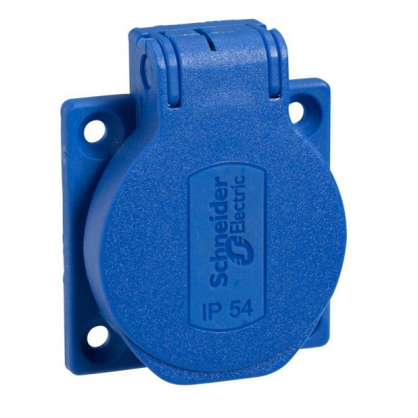  Розетка силовая 10/16А 50х50мм винты сбоку IP54 син. SchE PKS52B 