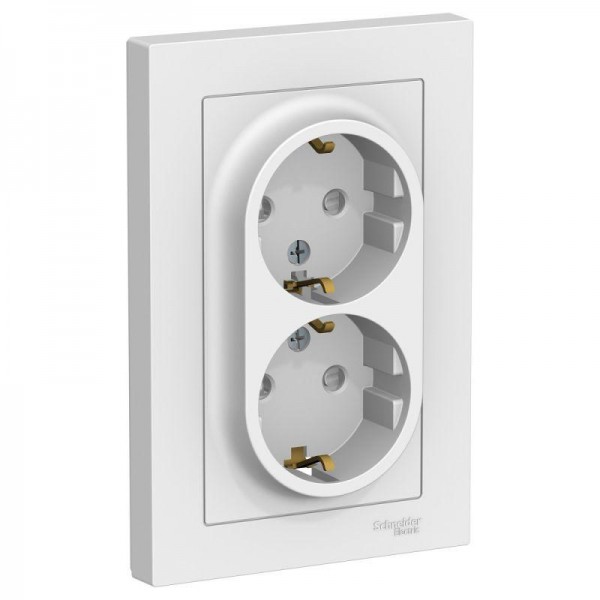  Розетка 2-м AtlasDesign 16А с заземл. защ. шторки в сборе бел. SchE ATN000126 