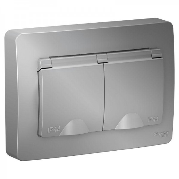  Розетка 2-м СП BLANCA 16А IP44 250В с защ. крышкой защ. шторки с заземл. алюм. SchE BLNRS441123 