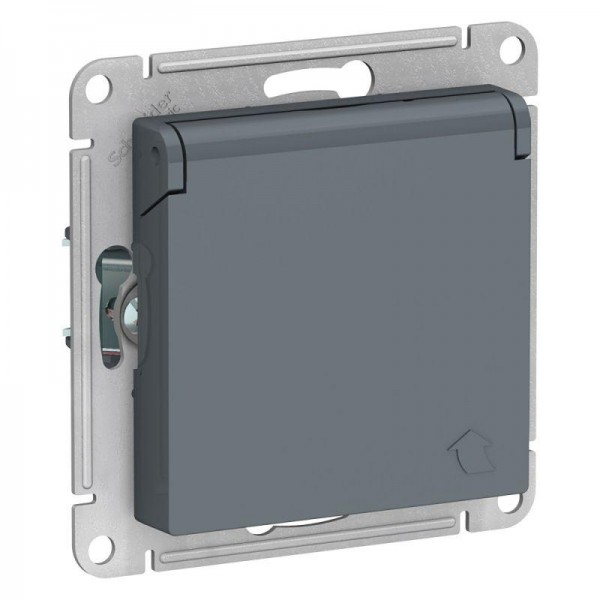  Механизм розетки 1-м СП AtlasDesign 16А IP20 с заземл. защ. шторки с крышкой грифель SchE ATN000746 