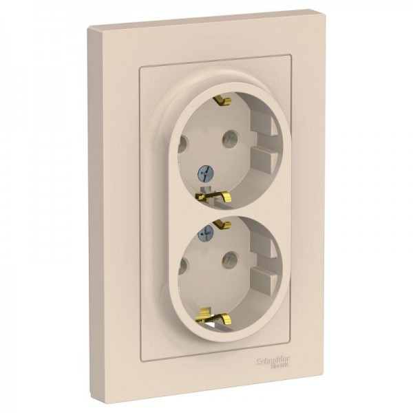 Розетка 2-м AtlasDesign 16А с заземл. в сборе беж. SchE ATN000224 
