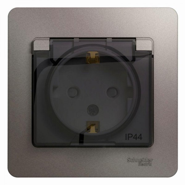  Розетка 1-м СП Glossa 16А IP44 250В с защ. крышкой защ. шторки с заземл. в сборе платина SchE GSL001248 