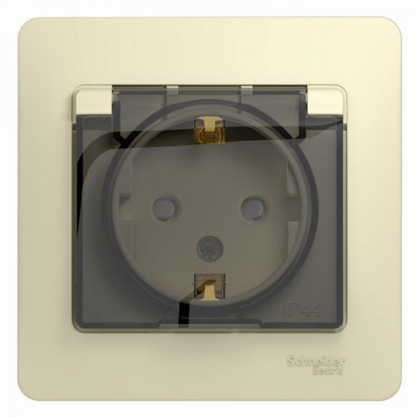  Розетка 1-м СП Glossa 16А IP44 с защ. крышкой защ. шторки с заземл. в сборе беж. SchE GSL000248 