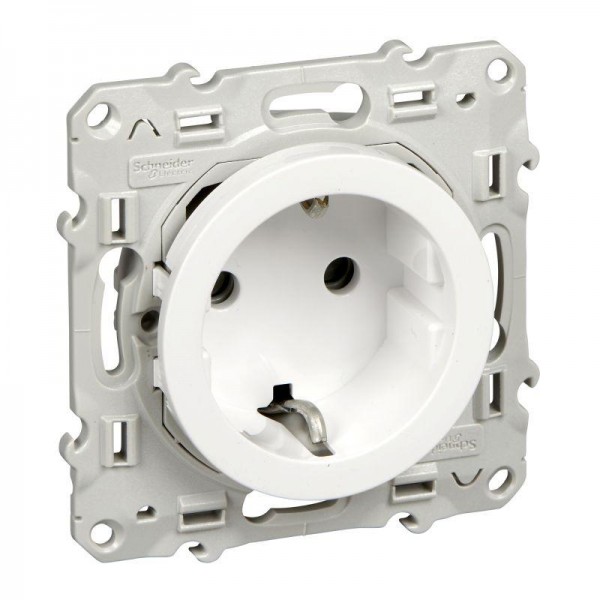  Механизм розетки 1-м СП Odace 16А защ. шторки с заземл. бел. SchE S52R037 