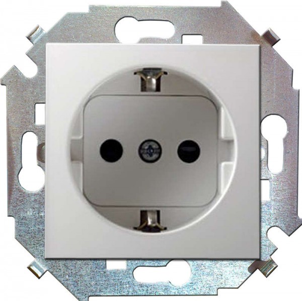  Механизм розетки 1-м СП Simon15 защ. шторки с заземл. бел. Simon 1591443-030 