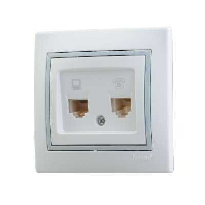  Розетка компьютерная + телеф. СП Мира RJ11 + RJ45 бел./сер. LEZARD 701-0215-143 
