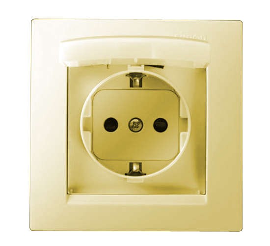  Розетка 1-м СП Simon15 с защ. крышкой защ. шторки с заземл. IP44 сл. кость Simon 1590450-031 