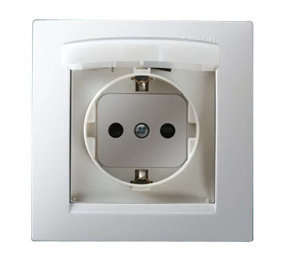  Розетка 1-м СП Simon15 с защ. крышкой защ. шторки с заземл. IP44 бел. Simon 1590450-030 