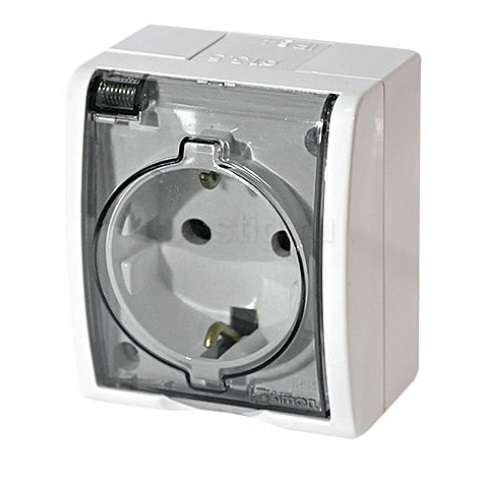  Розетка 1-м ОП Simon15 с защ. крышкой с заземл. IP54 бел. Simon 1594445-030 