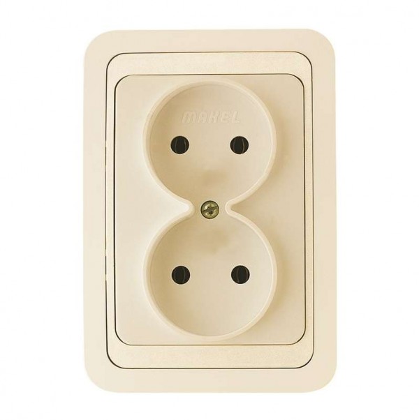  Розетка 2-м СП Mimoza 16А IP20 без заземл. крем/крем. Makel 25017 