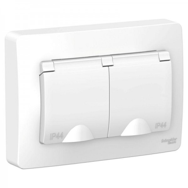  Розетка 2-м СП BLANCA 16А IP44 250В с защ. крышкой защ. шторки с заземл. бел. SchE BLNRS441121 
