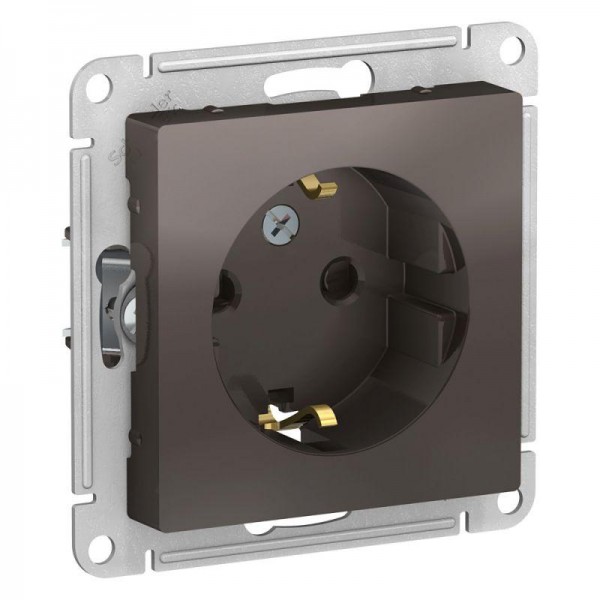  Механизм розетки 1-м СП AtlasDesign 16А с заземл. защ. шторки мокко SchE ATN000645 